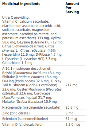 Immucore 90 Tablets Ingredients - Canada Label Facts