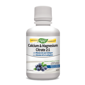 Nature's Way 10467 Calcium & Magnesium Citrate 2 1 with Vit K2 & Collagen, Blueberry 500 ml liquid Canada