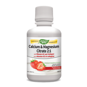 Nature's Way 10469 Calcium & Magnesium Citrate 2 1 with Vit K2 & Collagen, Strawberry 500 ml liquid Canada