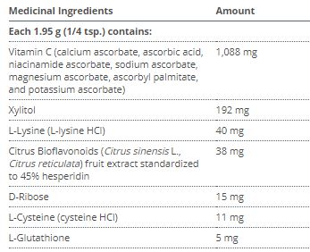 Metagenics Ultra C Powder - Ingredients