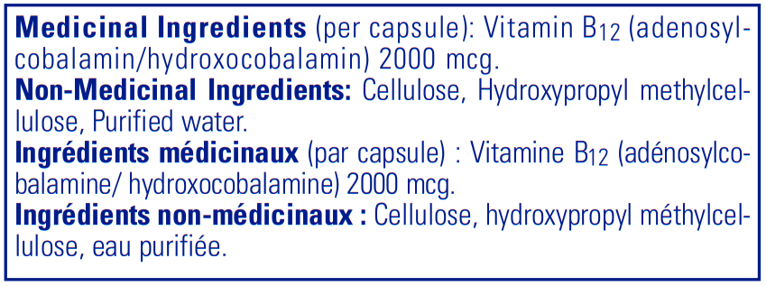 Pure Encapsulations Adenosyl Hydroxy B12 Ingredients Canada
