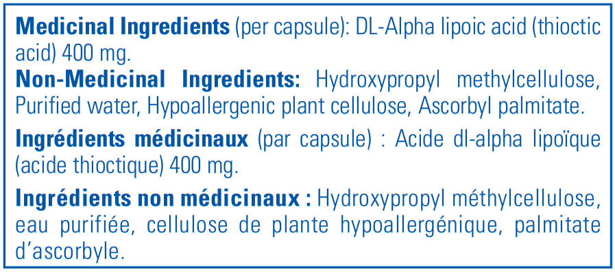 Pure Encapsulations Alpha Lipoic Acid 400 mg Ingredients InnerGood Canada