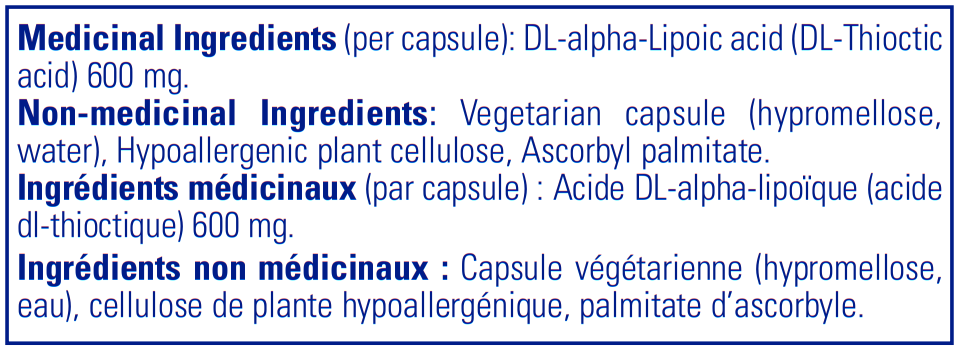 Pure Encapsulations Alpha Lipoic Acid 600 mg Ingredients InnerGood Canada