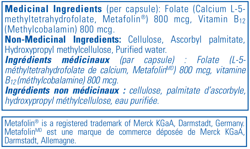 Pure Encapsulations B12 Folate Ingredients Canada