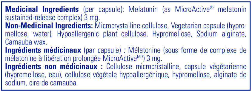Pure Encapsulations Melatonin-SR Ingredients Canada