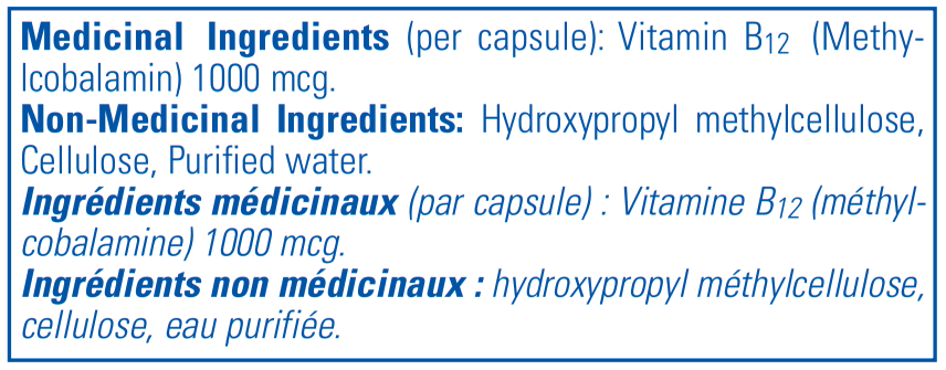 Pure Encapsulations Methylcobalamin Ingredients Canada