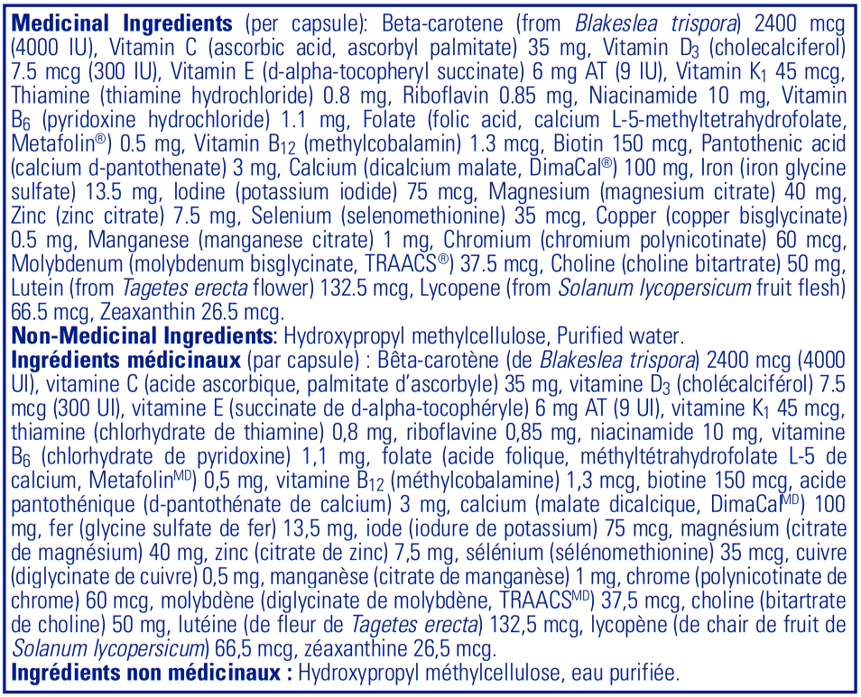 Pure Encapsulations PreNatal Nutrients Ingredients Canada