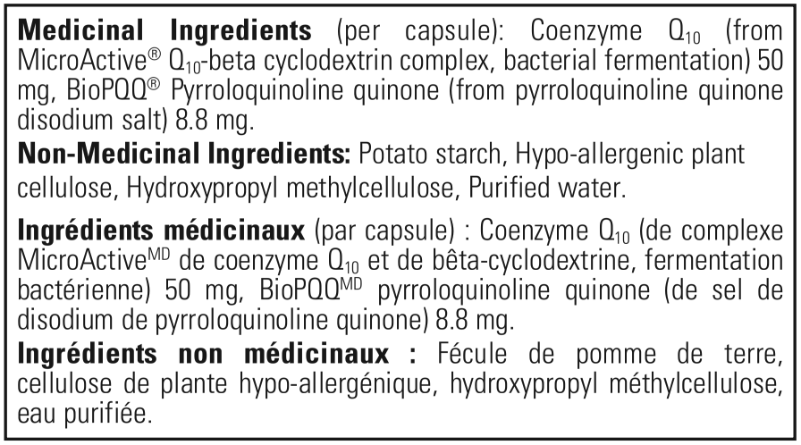 Pure Encapsulations SR-CoQ10 with PQQ Ingredients Canada
