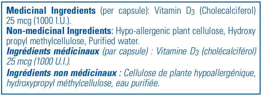 Pure Encapsulations Vitamin D3 1000 IU Ingredients Canada