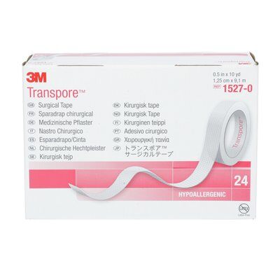 3M 1527-0 | Transpore Surgical Tape | 1/2" x 10 Yards | Box of 24
