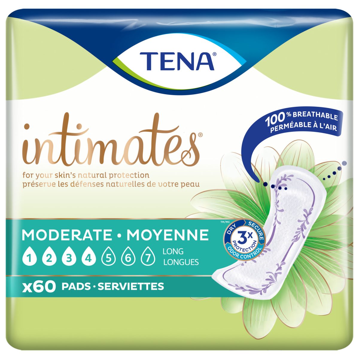 TENA Intimates Pads Moderate Long | 12" | White | 54375 | 3 Bags of 60