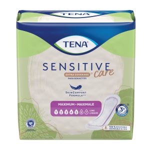 TENA 54295 | Sensitive Care Extra Coverage Maximum Long Pads | 15" | White | 3 Bags of 39