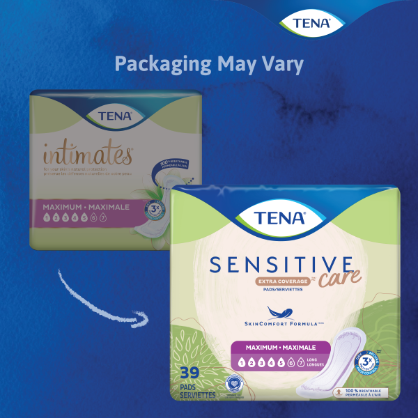 TENA 54295 | Sensitive Care Extra Coverage Maximum Long Pads | 15" | White | 3 Bags of 39