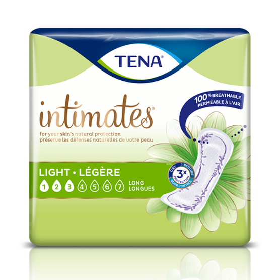 TENA Intimates Ultra Thin Light Pads Long | 10" | White | 54344 | 6 Bags of 24