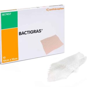 BACTIGRAS Antimicrobial Dressing | Chlorhexidine | Smith & Nephew | 66003650 | 10cm x 10cm | Box of 50