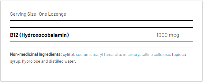 AOR Hydroxy B12 Ingredients Canada