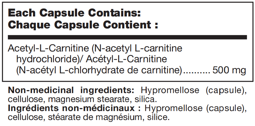Douglas Labs Acetyl L-Carnitine Ingredients 60 Capsules Canada