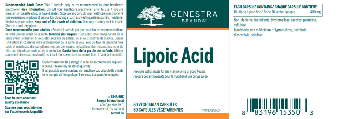 Genestra Lipoic Acid | 60 Vegetarian Capsules | InnerGood.ca | Canada