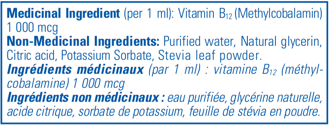 Pure Encapsulations B12 liquid Ingredients Canada