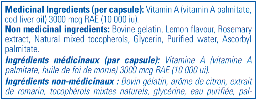 Pure Encapsulations Vitamin A 10000 IU Ingredients Canada