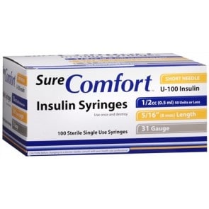 Sure Comfort Insulin Syringe, CS/3000, 29G, 1/2IN (12MM), 1CC (Unit Blister Pack - Bulk) | AM 20-9010