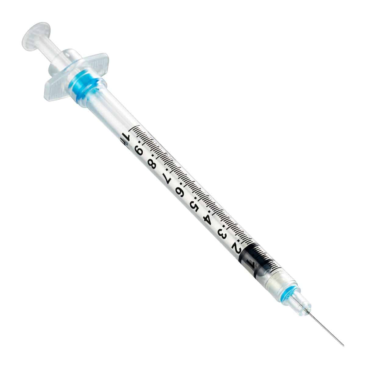 Sol-Care Safety Syringe w/ Fixed Needle | 1ml | 27G x 1/2" | SOLM 100019IM | Box of 100