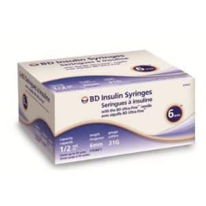 Becton Dickinson Insulin Syringe Ultra Fine | 0.5ml | 31G x 6mm | BD 324920 | Box of 100