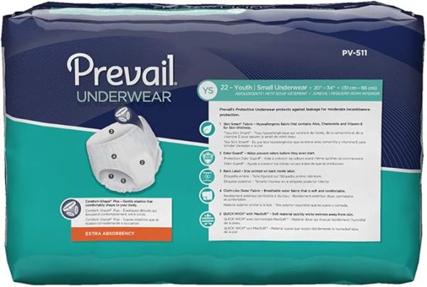 Prevail Extra Absorbency Underwear | Youth/Small 20" - 34" | PV-511 | 4 Bags of 22