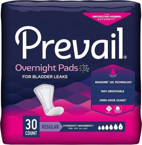 Prevail Overnight Bladder Control Pads | 16" Long | PVX-120 | 4 Bags of 30