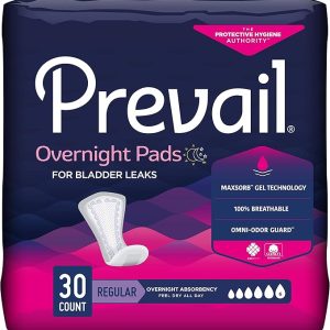 Prevail Overnight Bladder Control Pads | 16" Long | PVX-120 | 4 Bags of 30