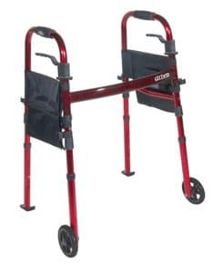 Deluxe Folding Travel Walker | 5" with Wheels | Glide Skis w/ Fold Up Legs | Red | DM RTL10263KDR | 1 Item