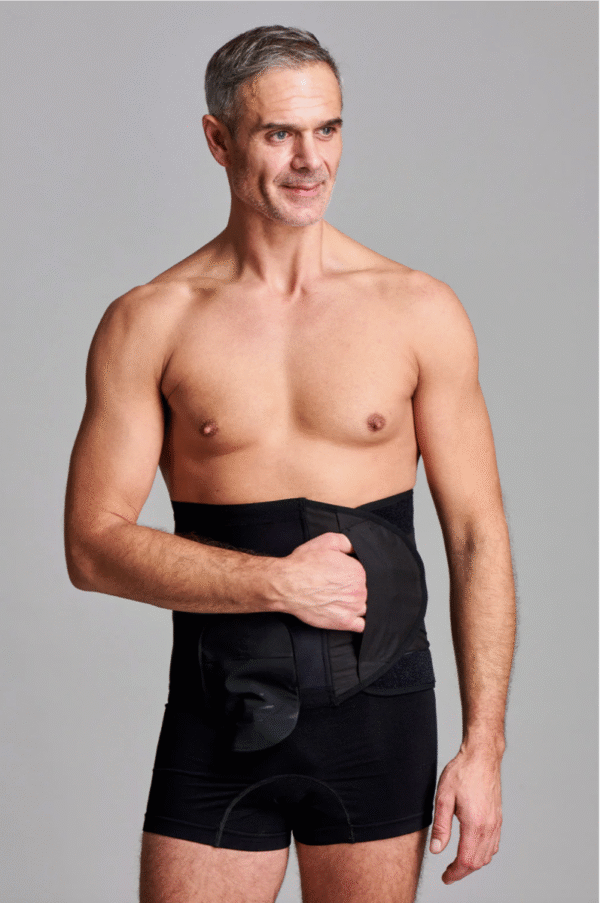 CUI Wear Unisex Adjustable Hole Anti Roll Ostomy Hernia Support Belt | X-Large 10" Deep | Black Right Sided | F926XL | 1 Item