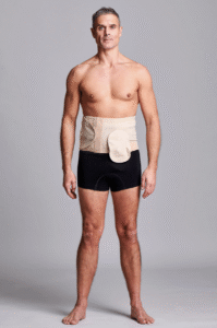 CUI Wear Unisex Adjustable Hole Anti Roll Ostomy Hernia Support Belt | Small 8" Deep | Black Left Sided | F917S | 1 Item