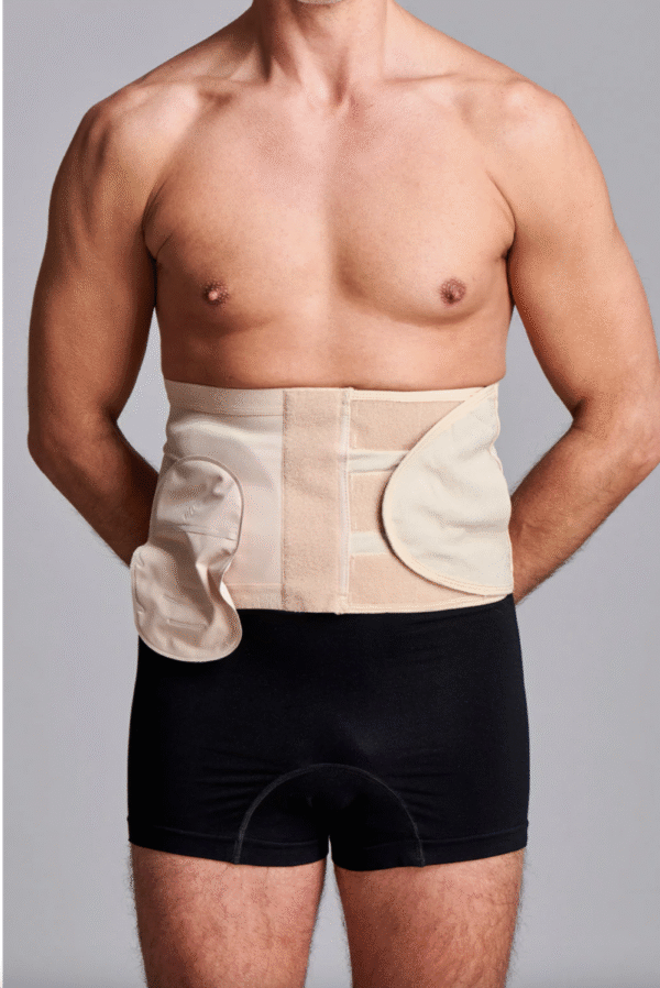 CUI Wear Unisex Adjustable Hole Anti Roll Ostomy Hernia Support Belt | Small 8" Deep | Beige Right Sided | F911S | 1 Item