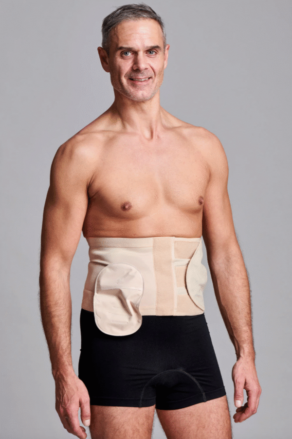 CUI Wear Unisex Adjustable Hole Anti Roll Ostomy Hernia Support Belt | Small 8" Deep | Beige Right Sided | F911S | 1 Item