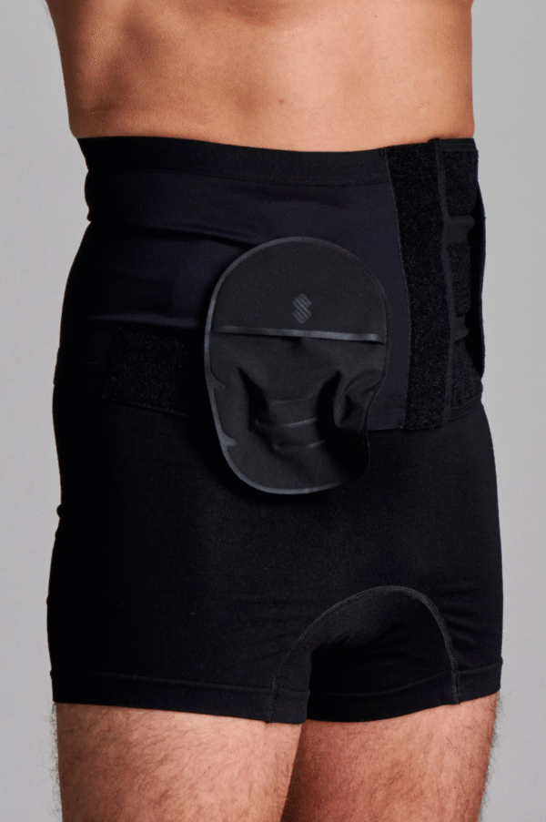 CUI Wear Unisex Adjustable Hole Anti Roll Ostomy Hernia Support Belt | Small 8" Deep | Black Right Sided | F911S | 1 Item