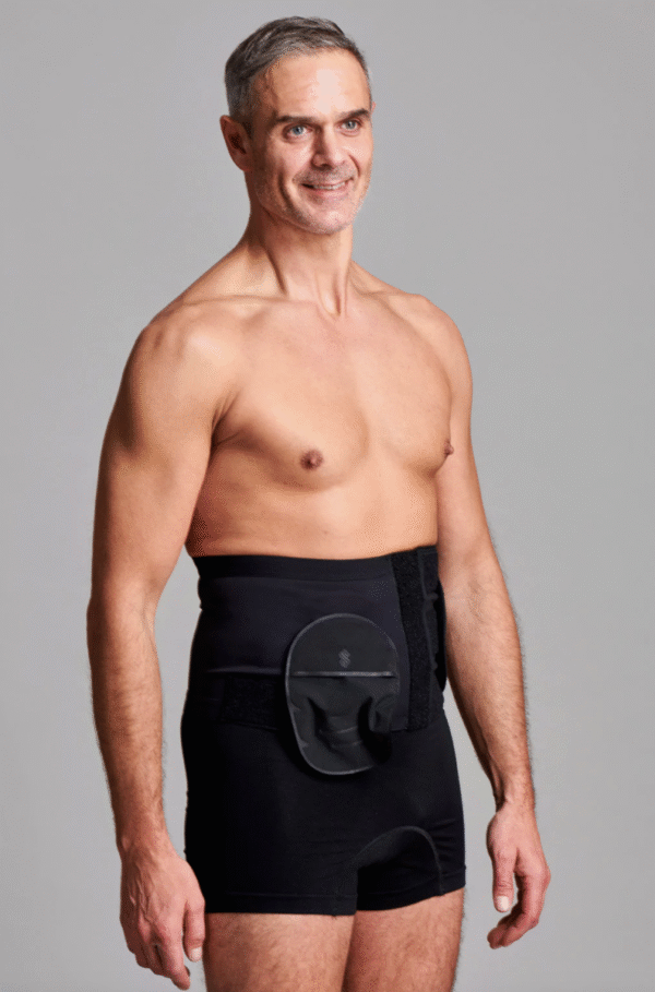 CUI Wear Unisex Adjustable Hole Anti Roll Ostomy Hernia Support Belt | Small 8" Deep | Black Right Sided | F911S | 1 Item