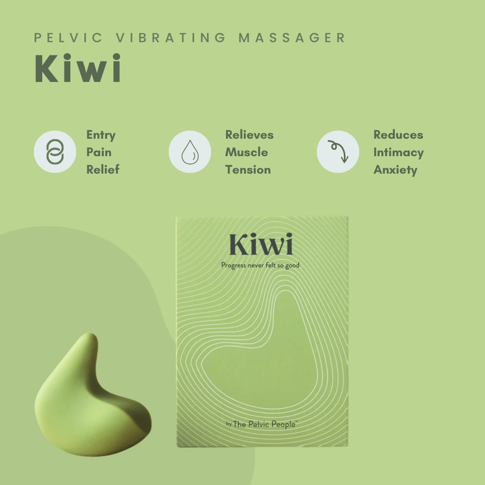 Kiwi pelvic vibrating massager for relieving muscle tension and entry pain.