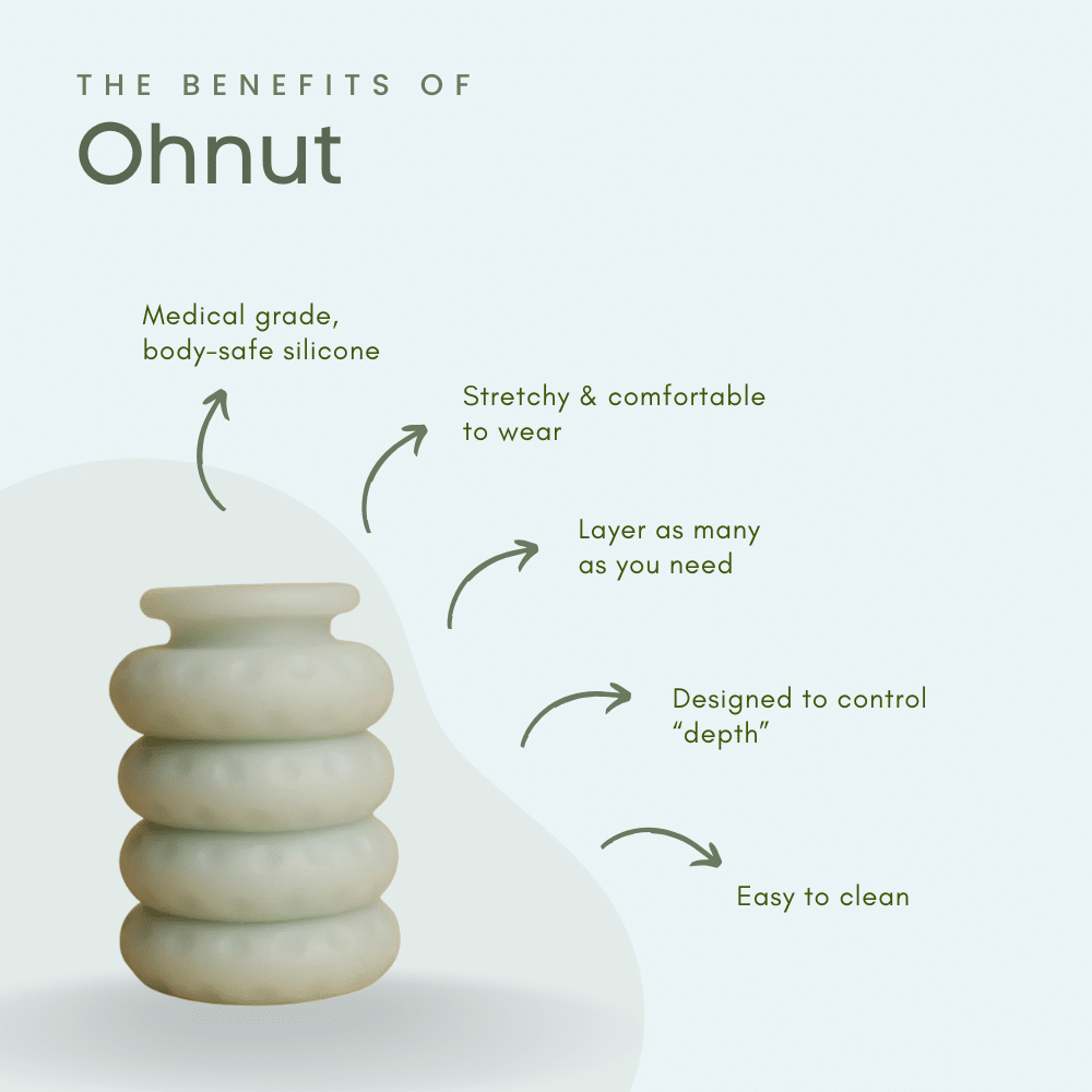 Ohnut medical-grade silicone rings designed to control penetration depth and prevent deep pain.
